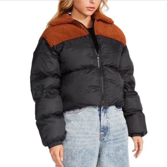 NWT Teddy Blocked Puffer Coat - Rust/Black - Picture 3 of 4